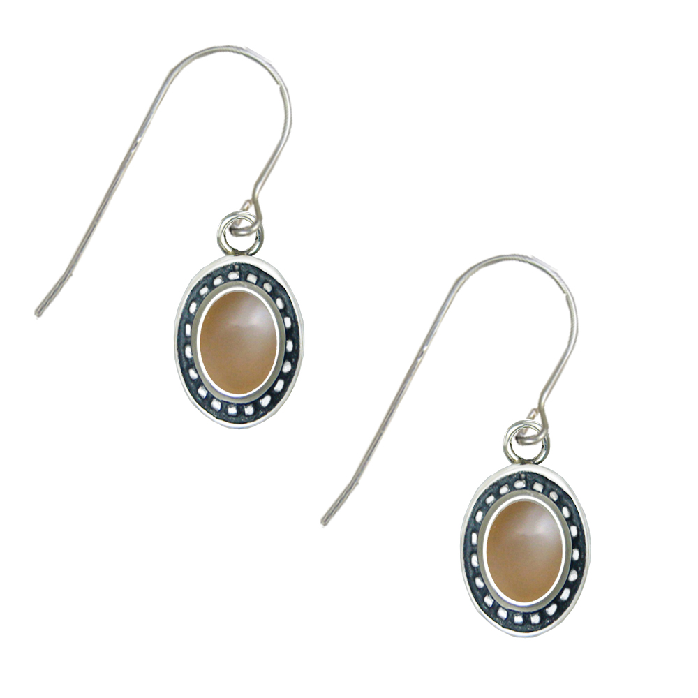 Sterling Silver Peach Moonstone Gemstone Drop Dangle Earrings